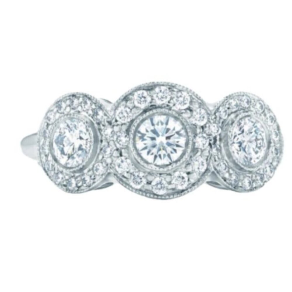 Tiffany & Co. Three Diamond Wedding or Engagement Circlet Halo Ring size 4.5